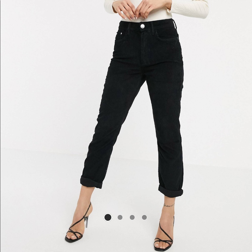 River Island Black Corduroy High Rise Mom Pants